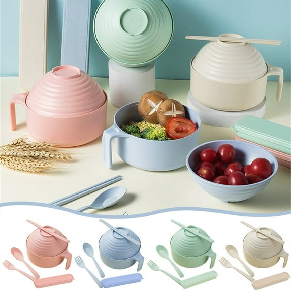 Instant Noodles Bowl with Lid Tableware Set for Dormitory Students Including Chopsticks and Spoon for Quick Meals and Easy Storage in Small Spaces Topliu