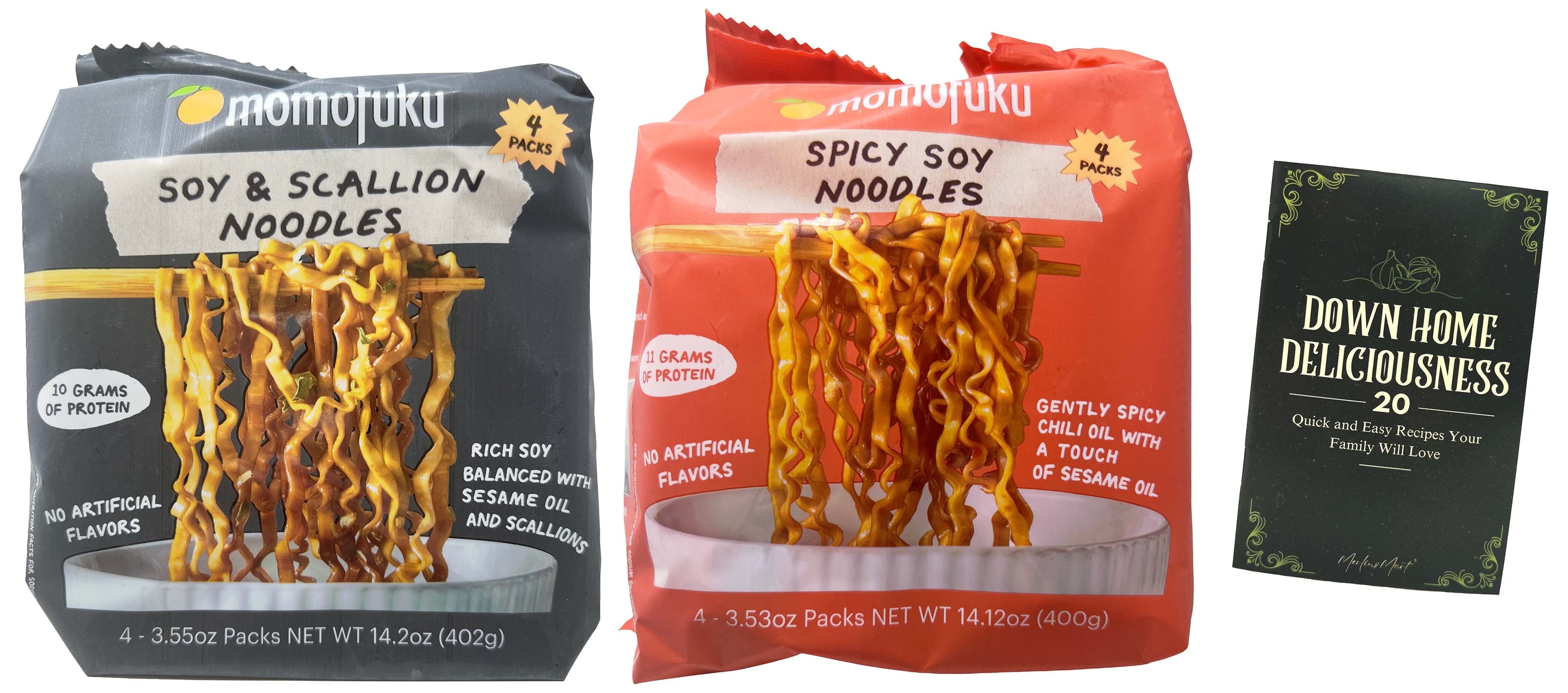 MOMOFUKU Instant Noodles 2 Flavors; 4 Each: Soy & Scallion, Spicy Soy + MerlinsMart Zine