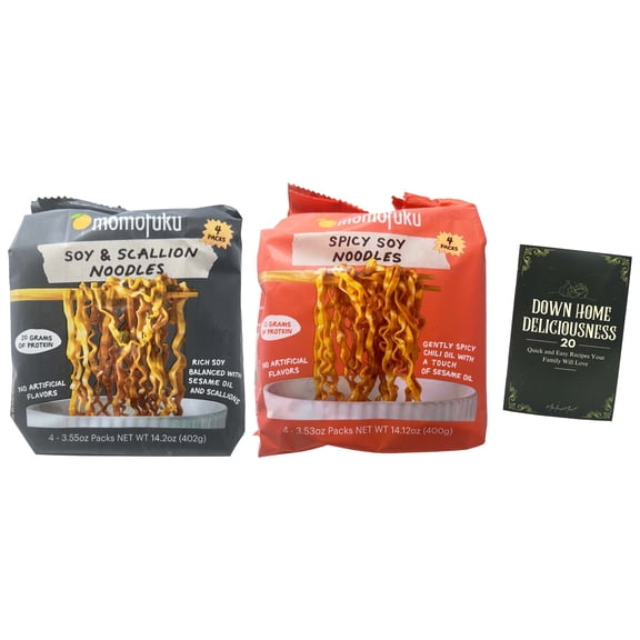 MOMOFUKU Instant Noodles 2 Flavors; 4 Each: Soy & Scallion, Spicy Soy + MerlinsMart Zine