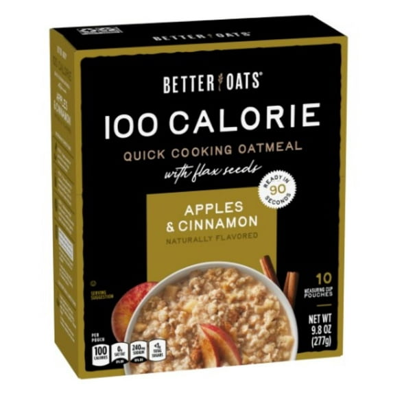 Better Oats 100 Calorie Instant Oatmeal Flax Seeds Apples & Cinnamon (Pack of 16)
