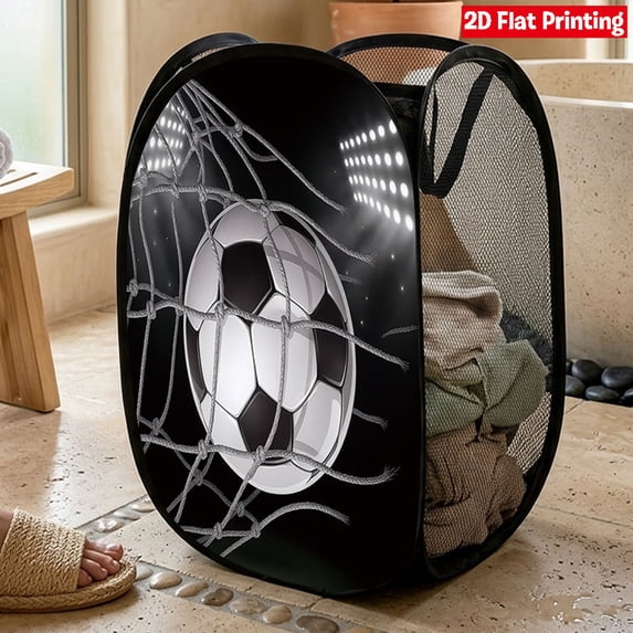 Instant Open Mesh Laundry Hamper, Collapsible Basket with Side Pocket, Foldable Dirty Clothes Hamper with Sturdy Reinforced Handles for Dorm Bedroom Travel Storage, 18.5×11.8×11.8in(G)