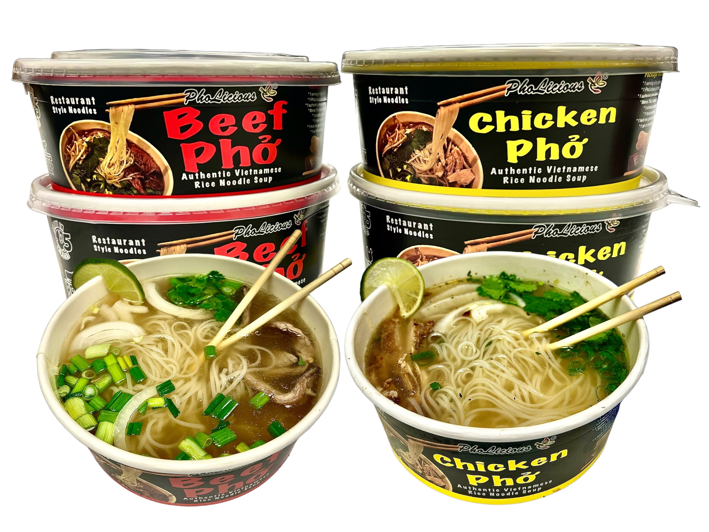 Instant Pho Beef/Chicken Combo Pack of 4 / Authentic Vietnamese Soup / Pholicious Brand New