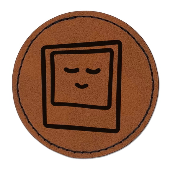 Instant Photo Doodle 2.5" Faux Leather Round Engraved Iron-On Patch - Brown