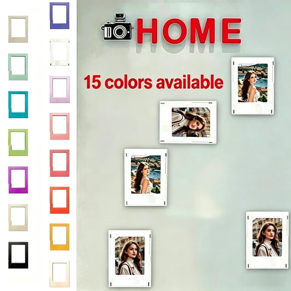 Instant Photo Frame, 2.56“ x 3.46” ABS Plastic Magnetic Fridge Picture Frame, No-Drill Wall & Tabletop Display, 15-Color Optional Small Photo Holder for Home Bedroom Decor