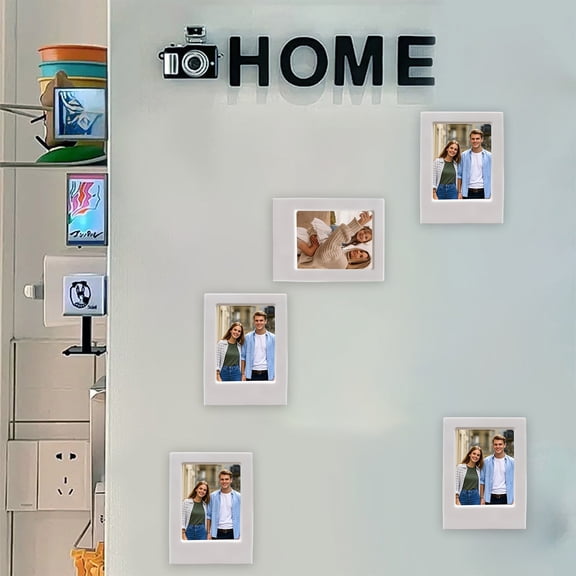 Instant Photo Frame, Gaqring Magnetic No-Drill Wall Art Display Stand, ABS Plastic Adhesive Fridge Magnet Desktop Bracket Waterproof, White