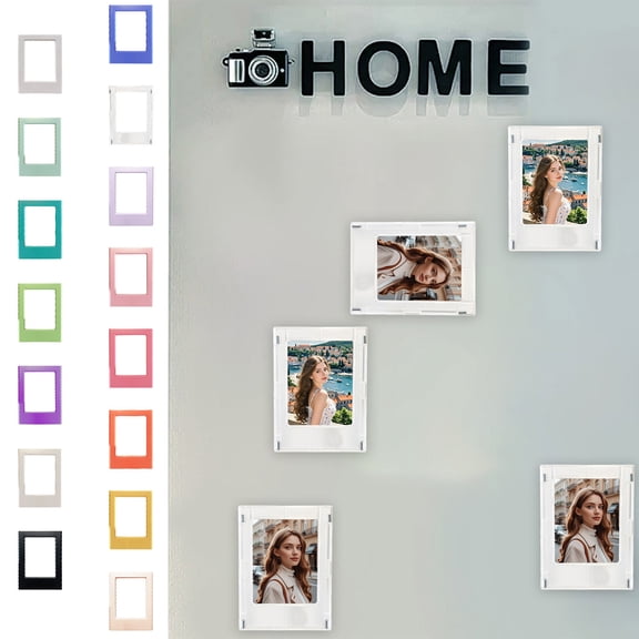 Instant Photo Magnetic Frame - ABS No-Drill Adhesive Display Stand for Polaroid Photos, Fridge Magnet Picture Frame for Home/Office Decor, Lightweight Easy-Install Photo Holder, 3.5*2.6in, Gray