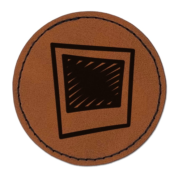 Instant Photograph Sketch 2.5" Faux Leather Round Engraved Iron-On Patch - Brown