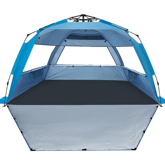 Instant Pop Up Beach Shelter Tent, Multi-Size Portable Sun Canopy for 3-6 Users, Light Blocking Outdoor Shade House with Expandable Floor, 3 Air Vent Windows, Complete Set with Storage Bag, Ground St