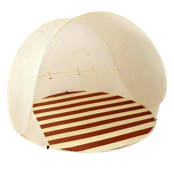 Instant Pop Up Beach Tent Portable Windproof Polyester Sun Shelter With Striped Mat For Family Beach Garden Camping Trips(White-120×120×110cm)