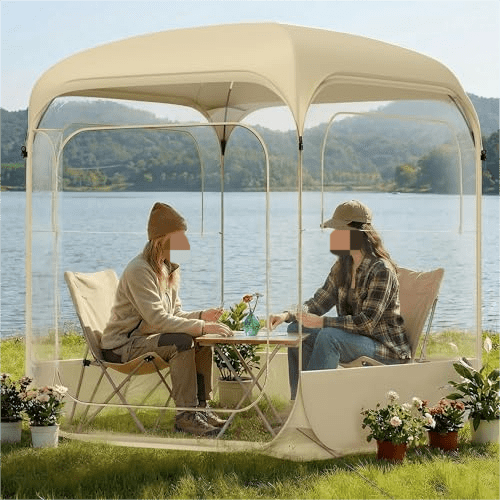 Instant Pop-Up Bubble Tent, 6x6ft Transparent Outdoor Shelter with top Cove, 360 View, All-Weather & Windproof for Camping, Beach, Backyard, Events (4-6 Person,Beige)$$Garden & Patio