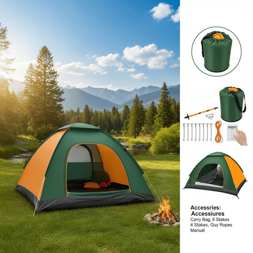 Instant Pop Up Camping Tent - Easy Quick Setup Waterproof Portable Outdoor Shelter For Family Hiking Beach In Orange Green