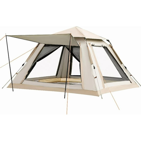 Instant Pop Up Camping Tent for 4-6 Person, 2 Mesh Windows & 2 Doors, Easy Set Up with Vestibule & Rainfly