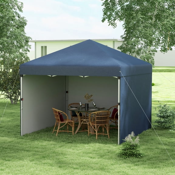 Instant Pop Up Canopy Tent with Sidewalls for Patio Garden Events, 10x10 Navy Blue Outdoor Shelter with Adjustable Height and Leg Weight Bags
