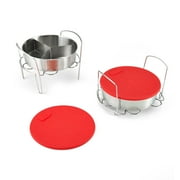 Instant Pot Official 8-piece Cook/Bake Set 2 Pans, 2 Wire Racks, 2 Red Silicone Lids, 1 Removable Divider, and Removable Base