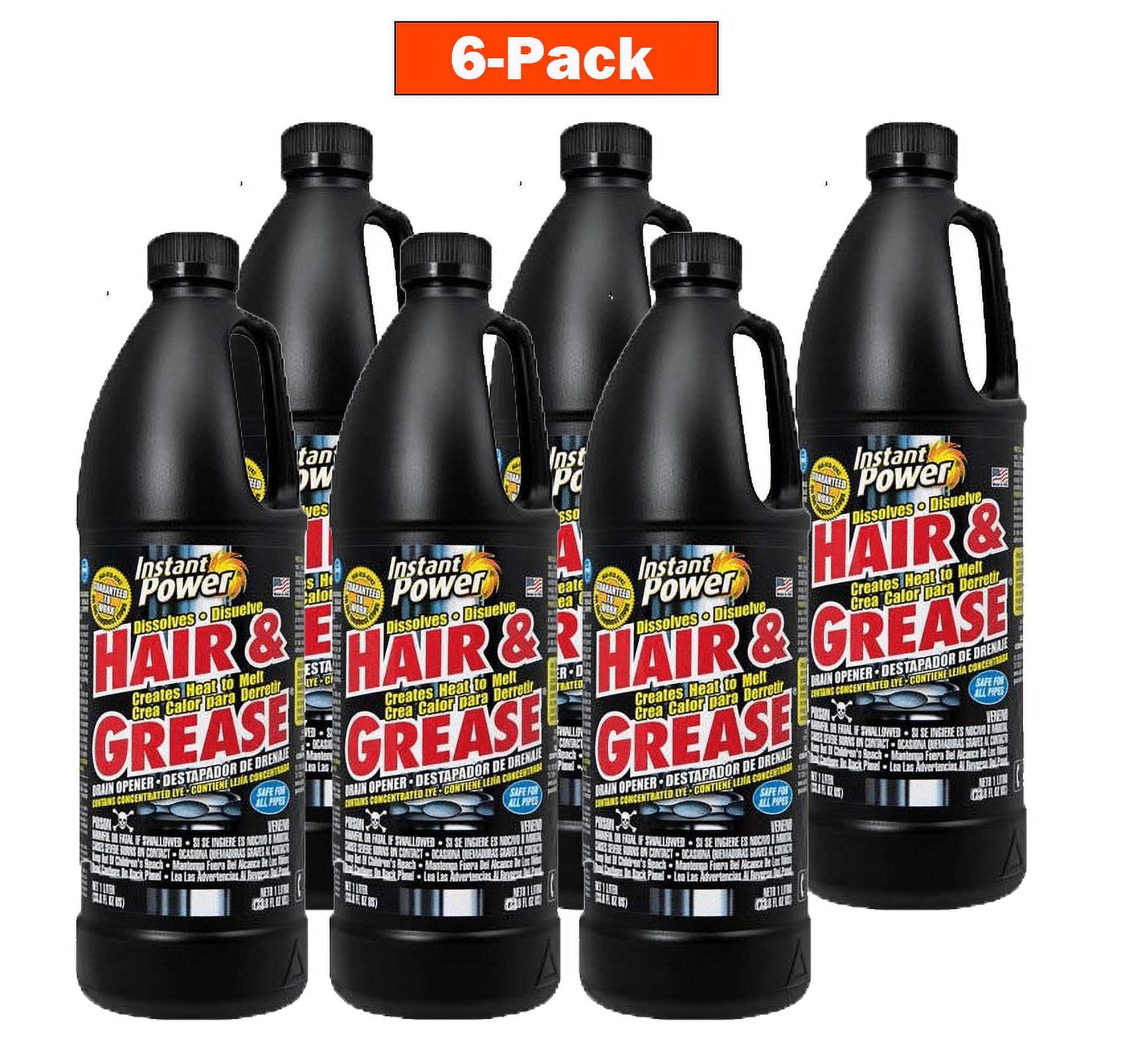 Instant Power 1969 Hair and Grease Drain Opener, 1 l, Liquid,Black (6 ...
