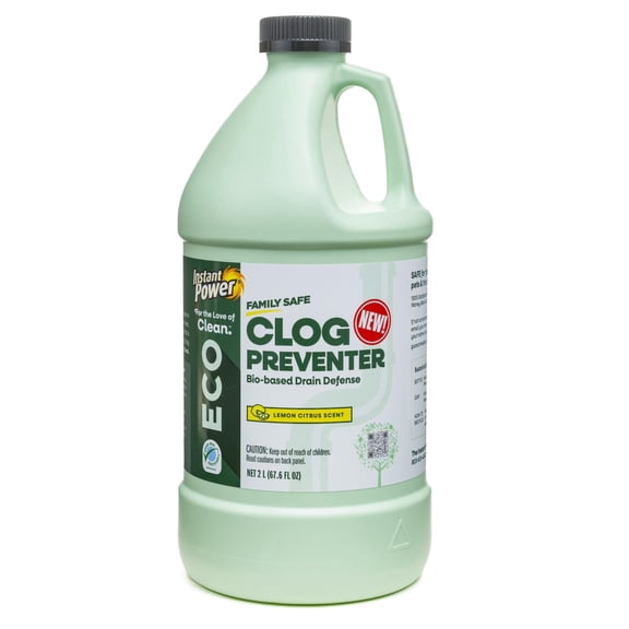 Instant Power Eco Clog Preventer - Enzyme Drain Cleaner Liquid and Deodorizer for Sink, Shower, Toilet, Garbage Disposal Cleaner, Bio-Based Drain Defense, Smell Remover and Odor Eliminator - 2 Liters