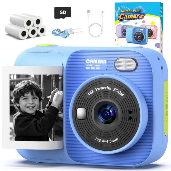 Cimizi Kids Instant Print Camera with 5 Print Paper, 1080p HD Digital Toy Camera, Gifts for Boys Girls Age 3-12 Blue