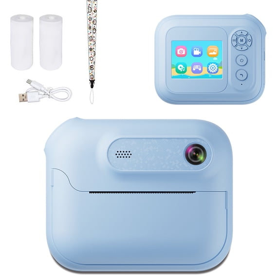 Instant Print Camera Digital Video Camera USB Rechargeable Instant Photo Printing Camera Support 17 Languages Mini Thermal Print Camera for Girls Boys Birthday Gifts (Blue)