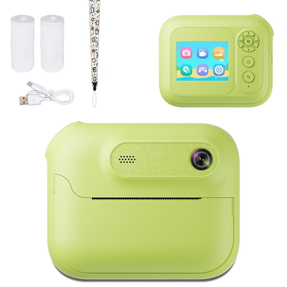 Instant Print Camera Digital Video Camera USB Rechargeable Instant Photo Printing Camera Support 17 Languages Mini Thermal Print Camera for Girls Boys Birthday Gifts (Green)