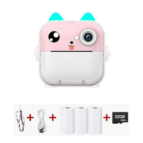 Instant Print Camera for Kids, 3 in 1 Photo/Video/Printing HD 1080P Digital Camera with Print Paper & 32G TF Card, Selfie Video Camera Toddler Portable Travel Camera for Boys & Girls
