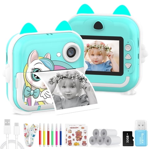 Rirool Instant Print Camera for Kids, 48MP 1080P HD Digital Camera with Bluetooth, 32GB Card, 5 Thermal Paper Rolls, Creative Accessories, Gift for Boys & Girls Ages 3–12 (Blue)