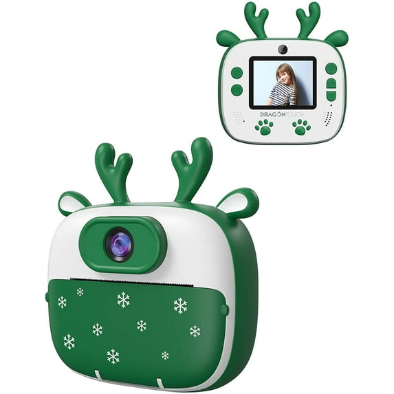 Instant Print Camera for Kids, Children's Digital Creative Camera with Dual Camera Lens, Toy Camera for Boys and Girls Include Print Paper -Christmas Green