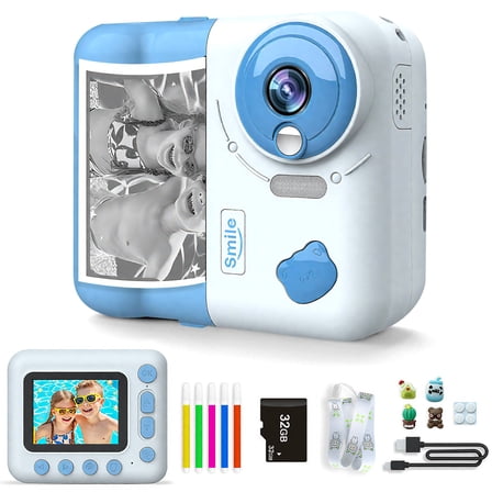 Instant Print Camera for Kids, Christmas Birthday Gifts for Girls Boys 4 5 6 7 8 9 10 11 12 Years Old,1080P HD Digital Camera with Color Pens/3 Rolls Print Paper/32G Card