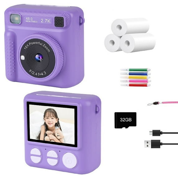 Instant Print Camera for Kids - Kids Digital Camera Toddler Camera for Age 3-12, Instant Cameras That Print Photos for 4 5 6 7 8 9 10 Year Old Girl Boy Birthday Gift, Purple