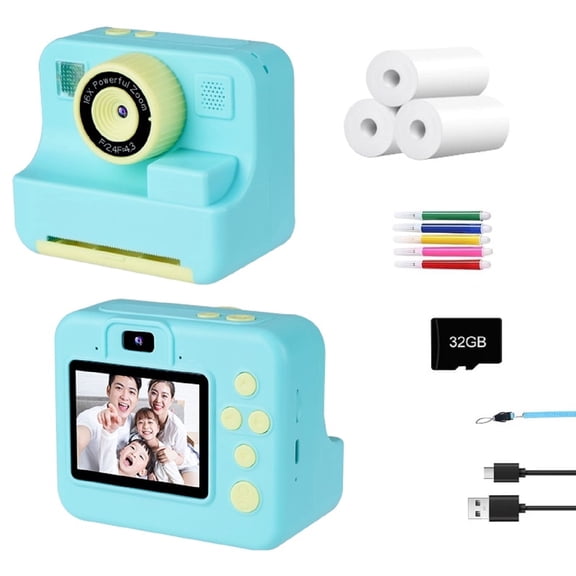 Instant Print Camera for Kids, 1080P HD Video Digital Toys Camera for Kids, Birthday Gifts for 3-12 Years Girls Boys, Blue