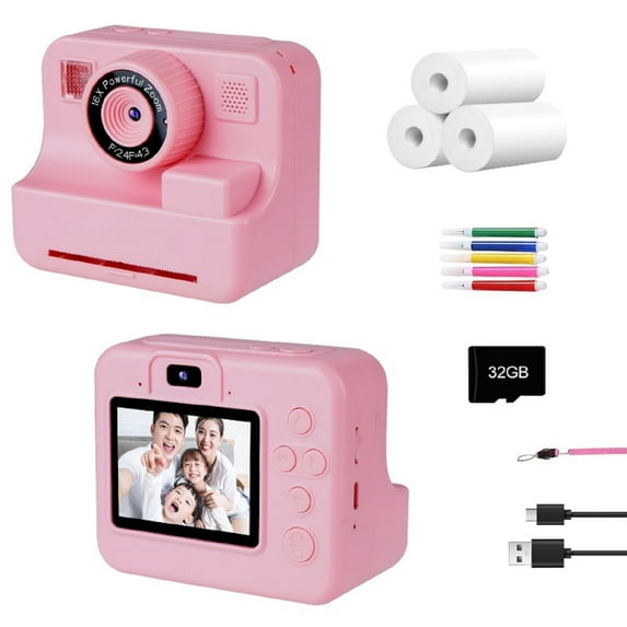 Instant Print Camera for Kids, 1080P HD Video Digital Toys Camera for Kids, Christmas Birthday Gifts for 3-12 Years Girls Boys (Pink)