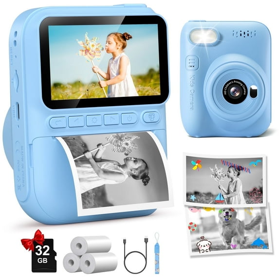 Instant Print Camera for Kids, 3.0" HD 1080P Digital Video Instant Camera for Boys & Girls Age 3-12 Birthday Gifts - Blue