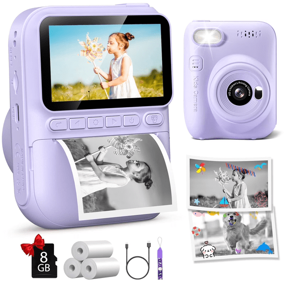 Instant Print Camera for Kids, 3.0" HD 1080P Digital Video Instant Camera for Boys & Girls Age 3-12 Birthday Gifts - Purple