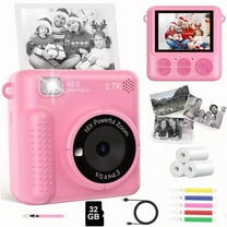 TEAMD Instant Print Camera for Kids, Digital Camera with 1080P Videos, Instant Camera for Kids 3-12Year Old Boys Girls,32G Card-Pink
