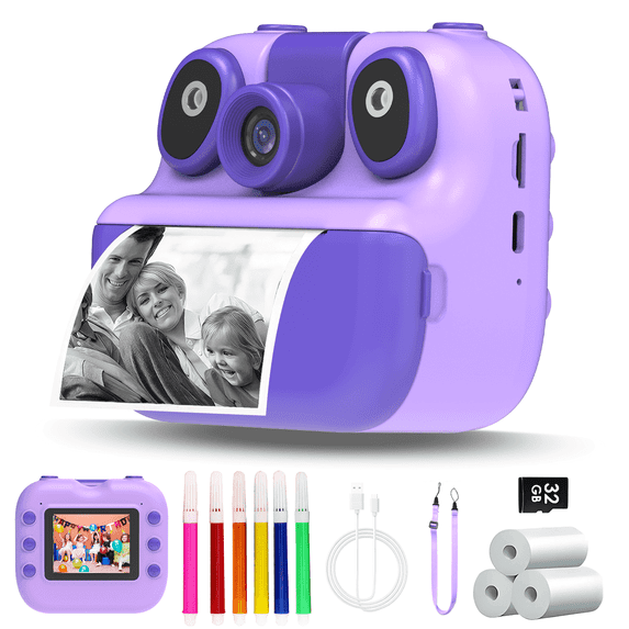 Instant Print Camera for Kids, Front Rear Kids Camera Instant Print with Dual Camera Digital Camera Toys for 3-12 Years Old,Purple