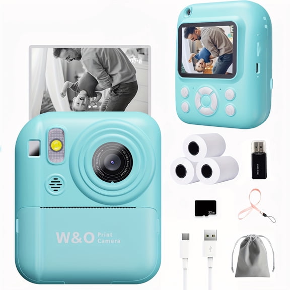 Instant Print Digital Camera with 2.4" Screen - 48MP FHD Photo Printer, Flash, MP4, Puzzle Game, Includes 32GB TF Card & Reader, Mini Portable Camera for Kids Gift
