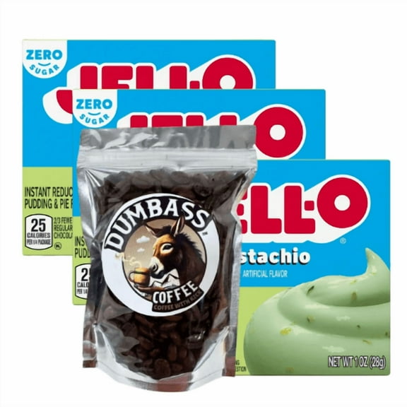 Instant Pudding & Pie Filling Mix 1 oz (Pack of 3) (Zero Sugar Pistachio) with Dumbass Coffee Beans
