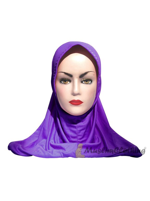 Instant Pull-On Easy Hijab Jilbabs In Light Purple Padded Visser Shoulder-Length Easy Muslimah Khimar
