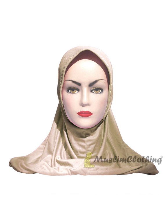 Instant Pull-On Easy Hijab Jilbabs In Various Beige Tan Padded Visser Shoulder-Length Easy Muslimah Khimar