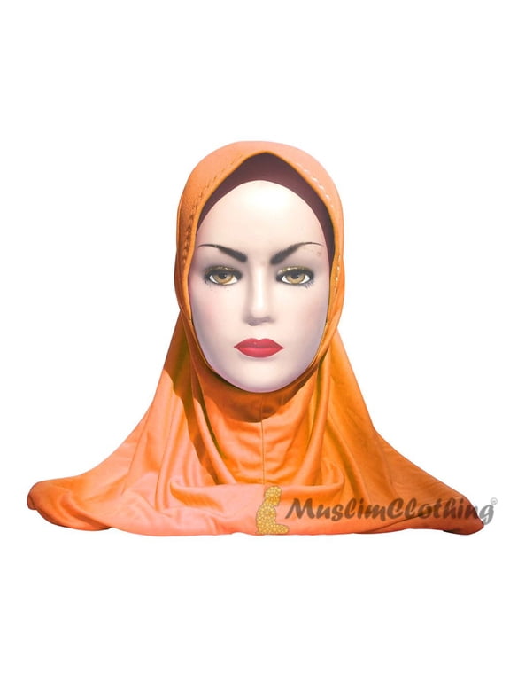 Instant Pull-On Easy Hijab Jilbabs In Various Orange Padded Visser Shoulder-Length Easy Muslimah Khimar