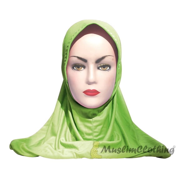 Instant Pull-on Easy Hijab Jilbabs in Various Parrot Green Padded Visser Shoulder-length Easy Muslimah Khimar