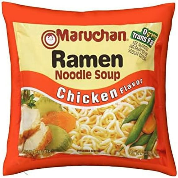 Instant Ramen Noodle Soup Chicken Flavor Throw Pillow Cover 18"X18": Velvet Cozy Soft Funny Food Throw Pillow Case, for Couch Sofa Bed – Home Decor