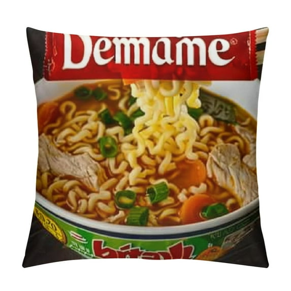 Instant Ramen Noodle Soup Chicken Flavor Throw Pillow Covers Velvet Cozy Soft Funny Food Throw Pillow Case Home Decor Pillowcase Cushion Case for Couch Sofa Bed