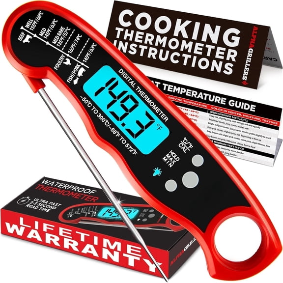 Instant Read Digital Meat Thermometer, IP67 Waterproof Cooking Thermometer with Backlight Display, Pre-Calibrated Fast Response Food Thermometer, Ideal Gift for Dad Men Grilling Kitchen Cooking