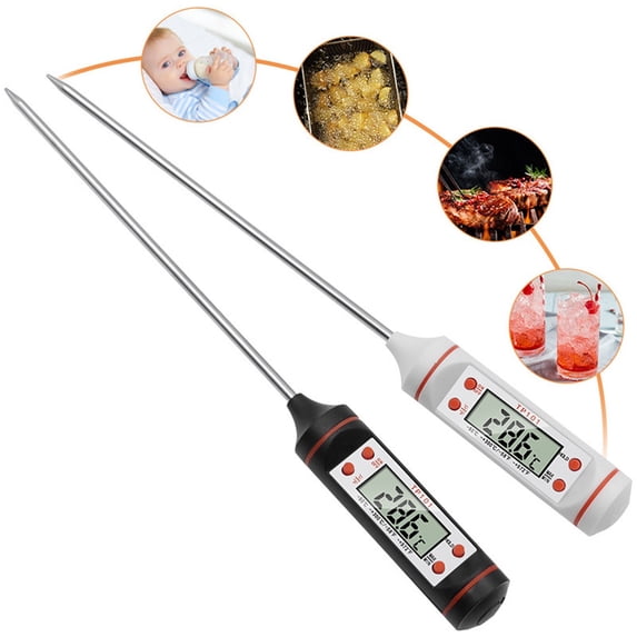 Instant Read Digital Meat Thermometer, Kitchen Food Thermometer with Probe for Grilling BBQ, Baking, Cooking, Milk Liquids, Fast 4-6 Second Reading, Large LCD Screen, Foldable Probe, Battery Included