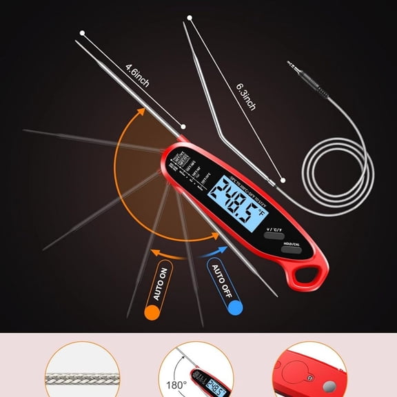 Instant Read Meat Thermometer Digital with Dual Probe, Food Thermometer for Cooking & Grilling, Large Backlit & Calibration, for Kitchen/Oven/Grill/Smoker/BBQ/Candy/Oil Fry, Gifts for Men & Dad