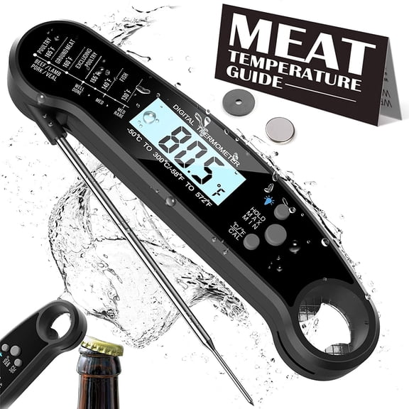 Instant Read Meat Thermometer Digital, Scootworks Food Thermometer for Cooking, Waterproof Grill Thermometer with Backlight & Calibration for Baking,Liquids,Candy,Clean, Black
