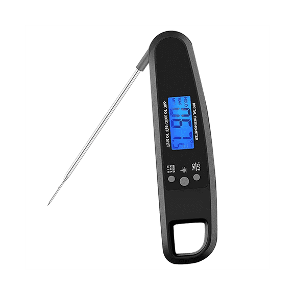 Instant Read Meat Thermometer for Grill and Cooking, Waterproof Thermometer With Backlight & Calibration - Black