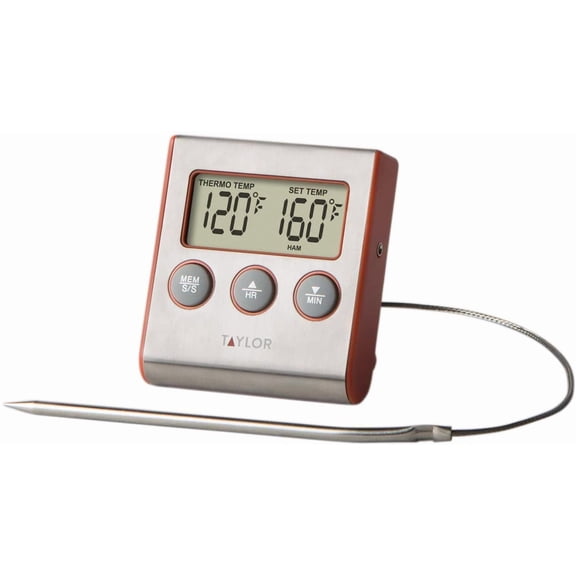 Instant Read Wired Probe Digital Meat Food Grill BBQ Cooking Kitchen Thermometer with Timer Alarm, Red