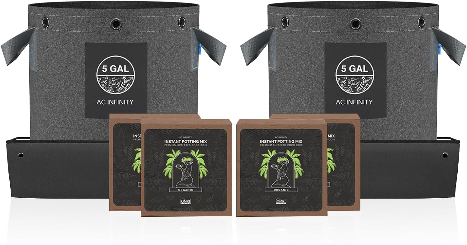 Instant Seeding Mixture Kit, 2 Plant Starter Kit, Equipped with Advanced Buffer Coco Coir Bricks, 5 Gallon Fabric Pots, and Waterproof Multi-Functional Trays, Seed Germination Growth Accessories Kit