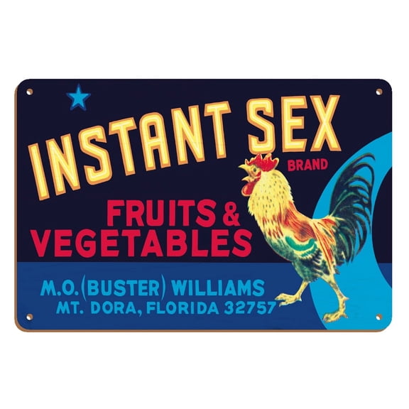Instant Sex Brand Fruits & Vegetables - Vintage Fruit Crate Label c.1960s - 8 x 12 inch Vintage Wood Art Sign